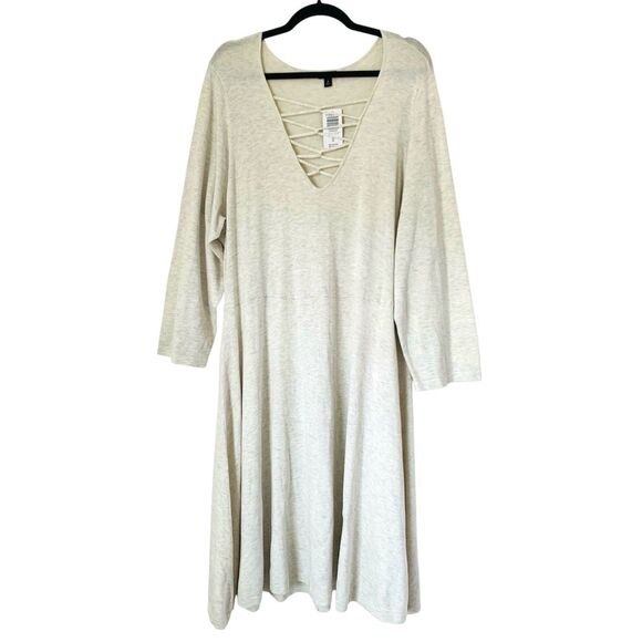 Torrid Sweater Dress 4X Oatmeal Heather Cross Front Skater Mini Preppy Autumn - Picture 2 of 10
